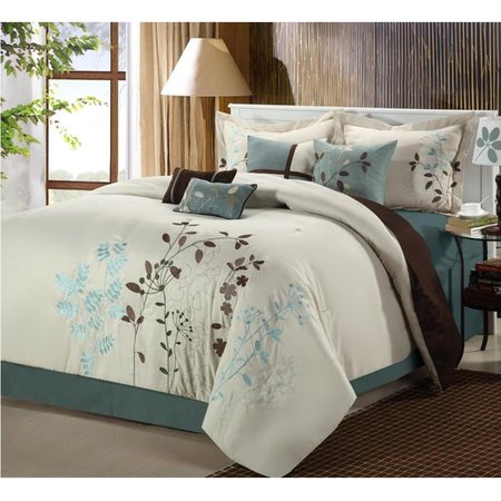 FIXTURESFIRST Bliss Garden Embroidered Comforter Set - Beige - King - 8 Piece FI623009